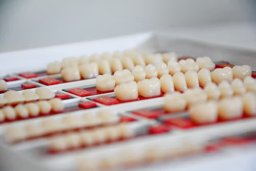 artificial teeth inside a metal casing used for dental crowns